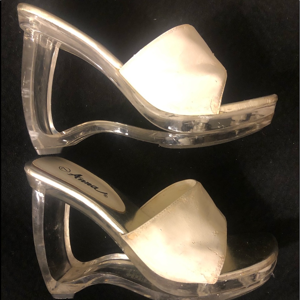 ⭐️ Anna VTG 90s y2k clear lucite slip on platform heels white strap women 7
